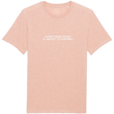 Camiseta de algodón orgánico con eslogan Something Good Is About To Happen - Neppy Pink 18-20