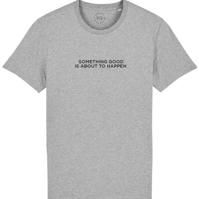 Camiseta Algodón Orgánico Con Lema Algo Bueno Está A Punto De Suceder - Gris 22