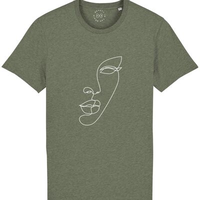 Minimal Line Art Face T-Shirt aus Bio-Baumwolle - Khaki 6-8