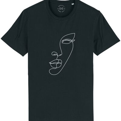Camiseta de algodón orgánico Minimal Line Art Face - Negro 10-12