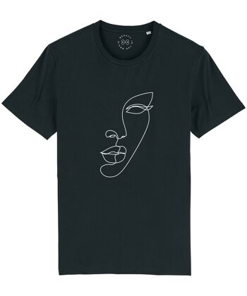 T-Shirt en Coton Bio Minimal Line Art Face - Noir 10-12