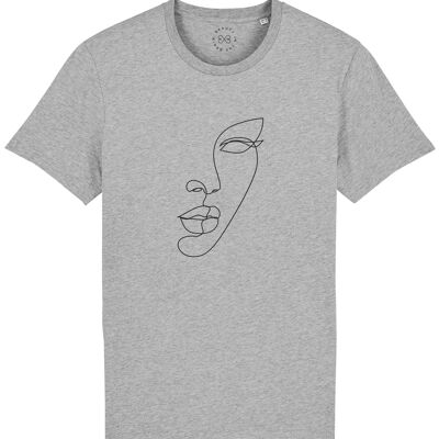 Camiseta de algodón orgánico Minimal Line Art Face - Gris 10-12