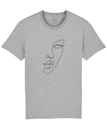 T-Shirt en Coton Bio Minimal Line Art Face - Gris 10-12