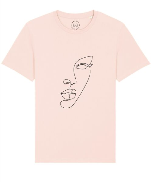 Minimal Line Art Face Organic Cotton T-Shirt  - Candy Pink 10-12