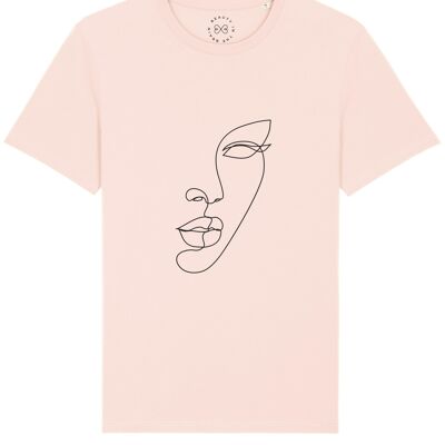 T-Shirt en Coton Bio Minimal Line Art Face - Rose Bonbon 10-12