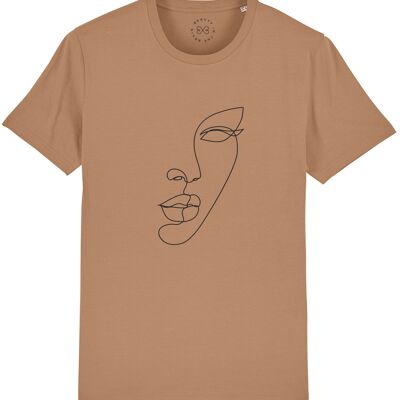 Minimal Line Art Face T-Shirt aus Bio-Baumwolle - Camel 10-12