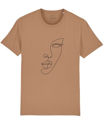 T-Shirt en Coton Bio Minimal Line Art Face - Camel 10-12