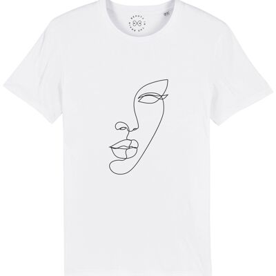 T-Shirt en Coton Bio Minimal Line Art Face - Blanc 14-16