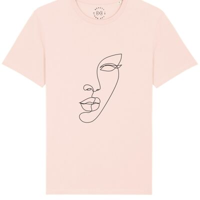 T-Shirt en Coton Bio Minimal Line Art Face - Rose Bonbon 14-16