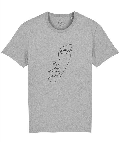 Minimal Line Art Face Organic Cotton T-Shirt -  - Grey 18-20