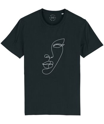 T-Shirt En Coton Bio Minimal Line Art Face - Noir 22