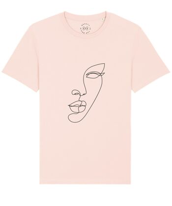 T-Shirt En Coton Bio Minimal Line Art Face - Rose Bonbon 22