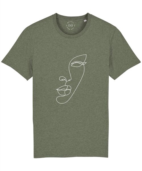 Minimal Line Art Face Organic Cotton T-Shirt  - Khaki 22