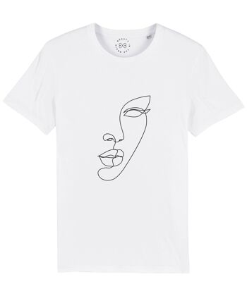T-Shirt en Coton Bio Minimal Line Art Face - 2X Large (UK 24) - Blanc 24