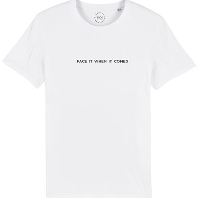 T-shirt en coton biologique avec slogan Face It When It Come - Blanc 6-8