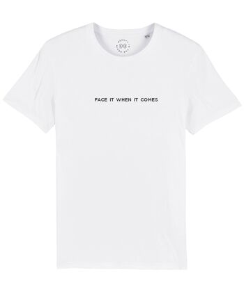 T-shirt en coton biologique avec slogan Face It When It Come - Blanc 6-8