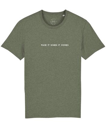 T-shirt en coton biologique avec slogan Face It When It Come - Kaki 6-8