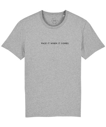 T-shirt en coton biologique avec slogan Face It When It Come - Gris 10-12