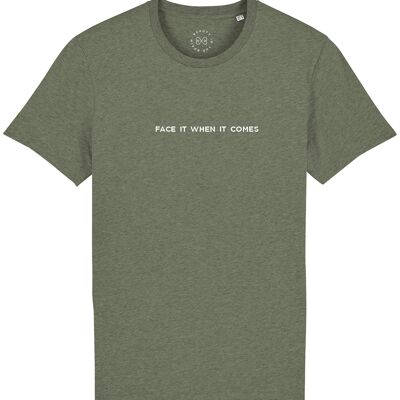 T-shirt en coton biologique avec slogan Face It When It Come - - Kaki 18-20