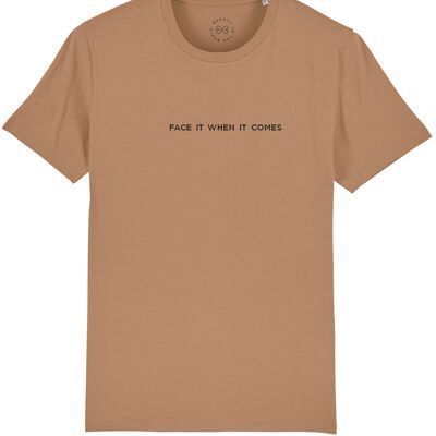Face It When It Comes Slogan Organic Cotton T-Shirt - 2X Large (UK 24) - Camel 6-8