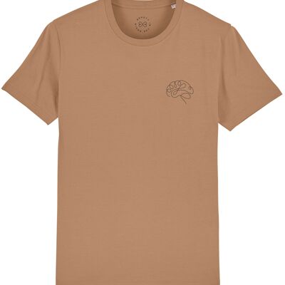 T-shirt in cotone organico con stampa del cervello - Cammello 6-8