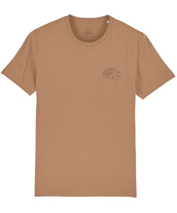 T-Shirt en Coton Bio Imprimé Cerveau - Camel 10-12