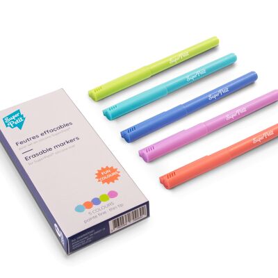Box of 5 fine tip erasable markers for silicone and whiteboard