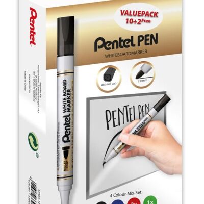 Pentel Whiteboard Marker Value Pack MW85 Zw-Rd-Bl-Gr