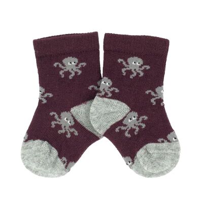 Octopus baby socks burgundy