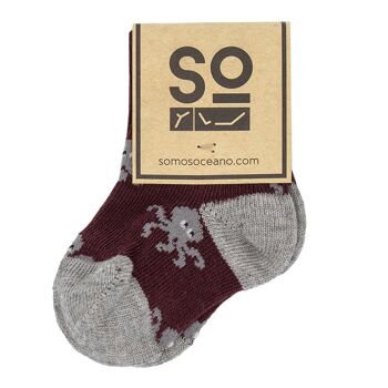 Chaussettes bébé poulpe bordeaux 4