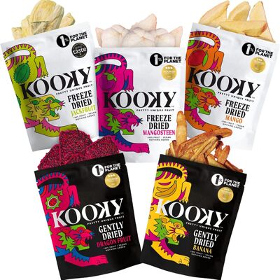 Freeze dried & gently dried mixed exotic fruits (18x each of the 5 flavours - 90 packs)