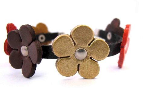 Recycled bracelet  "LEATHER  FLOWERS"