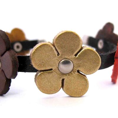 Recycled bracelet  "LEATHER  FLOWERS"