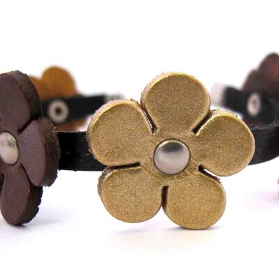 Recycled bracelet  "LEATHER  FLOWERS"