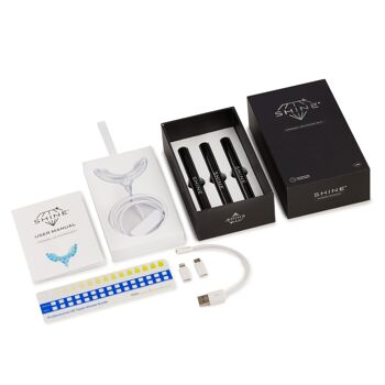 Kit de blanchiment des dents professionnel, SHINE, connexion smartphone + 3 x stylo de blanchiment 7
