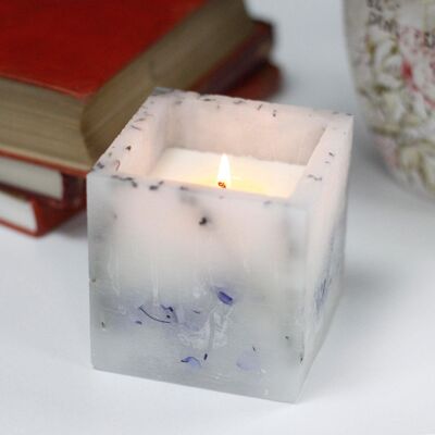Candle - Large Square - Enchanted Glowing Made With Real Flowers. Lavender - Large