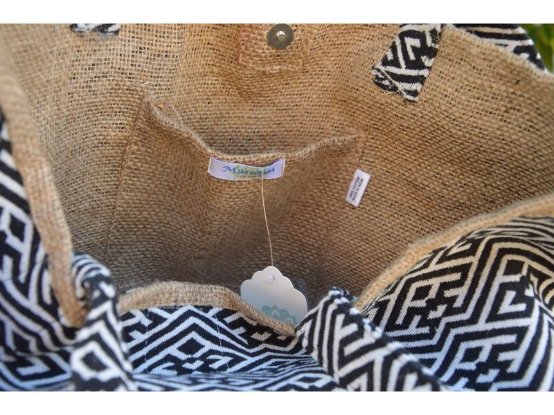 BORSA TONDO IN JUTA E COTONE x