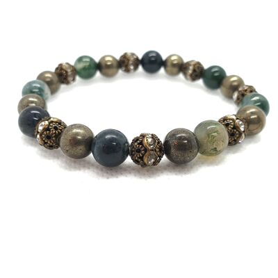 Bracelet in natural moss agate and pyrite