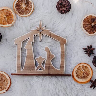 Minimalist wooden Christmas crib