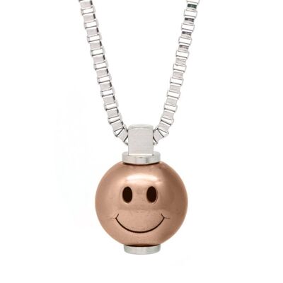 Collana in acciaio inossidabile con grande smiley - Su misura - PVD oro rosa