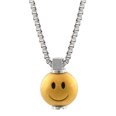 Collana in acciaio inossidabile con grande smiley - Su misura - PVD oro opaco