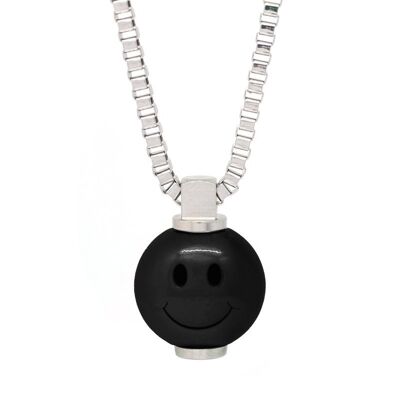 Big Smiley Stainless Steel Necklace - Small (18”) - PVD Polished Black