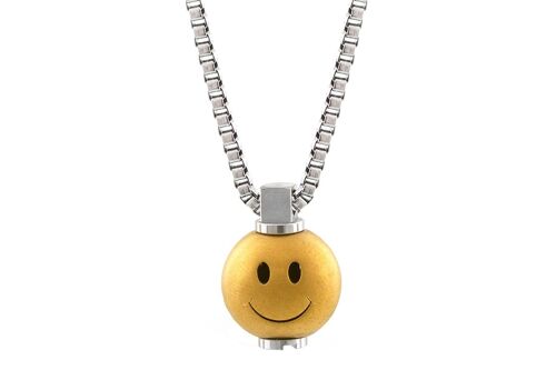 Big Smiley Stainless Steel Necklace - Extra Large (36”) - PVD Matte Gold