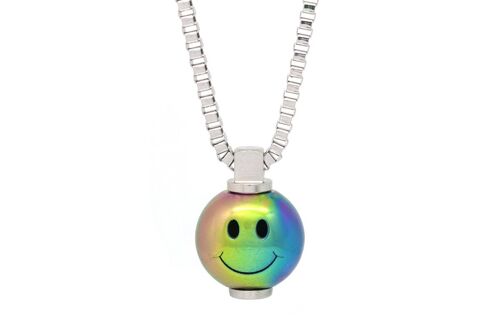 Big Smiley Stainless Steel Necklace - Small (18”) - PVD Rainbow