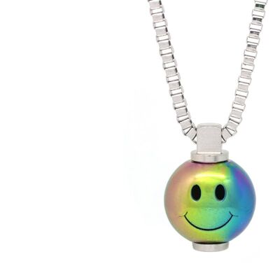 Big Smiley Stainless Steel Necklace - Small (18”) - PVD Rainbow