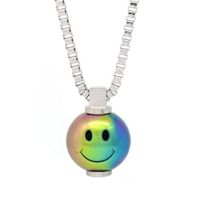 Große Smiley-Edelstahl-Halskette - Groß (28") - PVD-Regenbogen