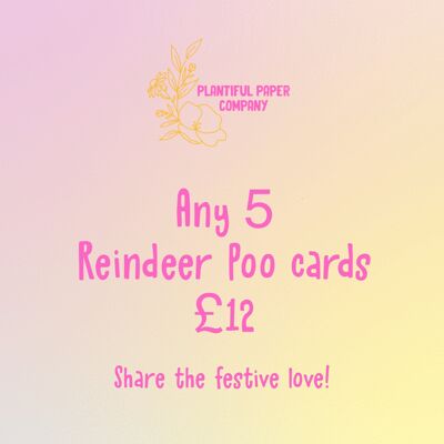 Any 5 Reindeer Poo Greeting Cards - Christmas Card Bundle