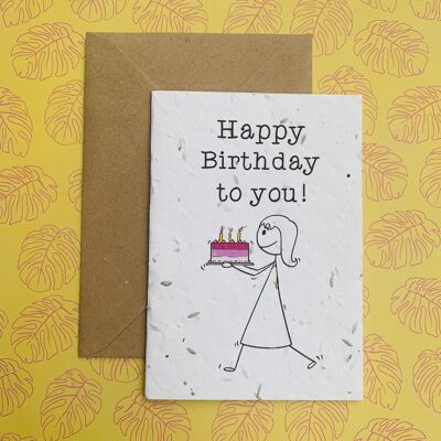 Happy Birthday Stick Woman Plantable Wildflower Seed Card