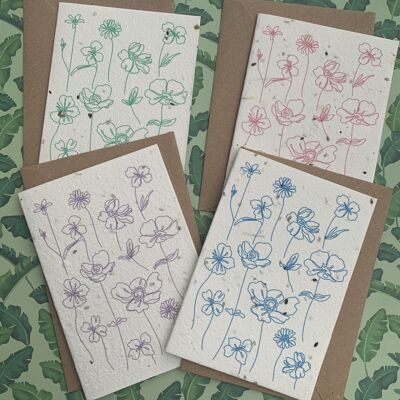 Set of 4 Abstract Floral Print Plantable Seed Card