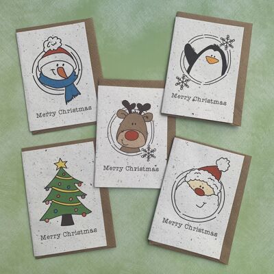 Set of 10 Mini Christmas Reindeer Poo Greeting Cards
